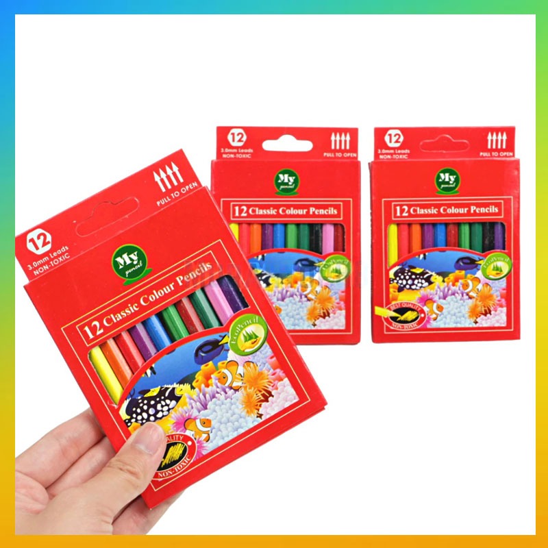 

Pensil 12 Warna Pendek Mini MY PENCIL / Color Pencil Paper Box Classic / Coloring Set Anak Anak