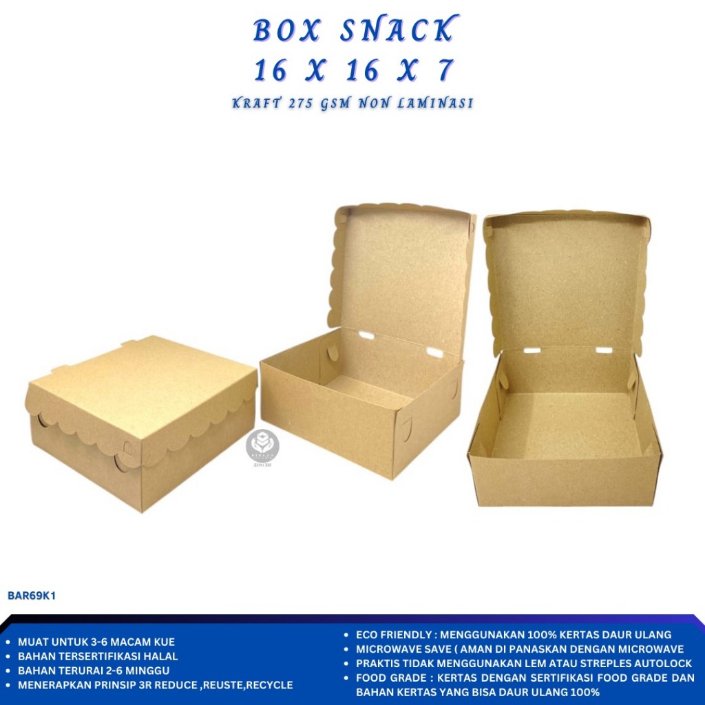 Dus Snack Cemilan Roti 16x16x7 / Snack Box 16x16 / Box 16x16 Kraft 200 Gsm / BAR69K1