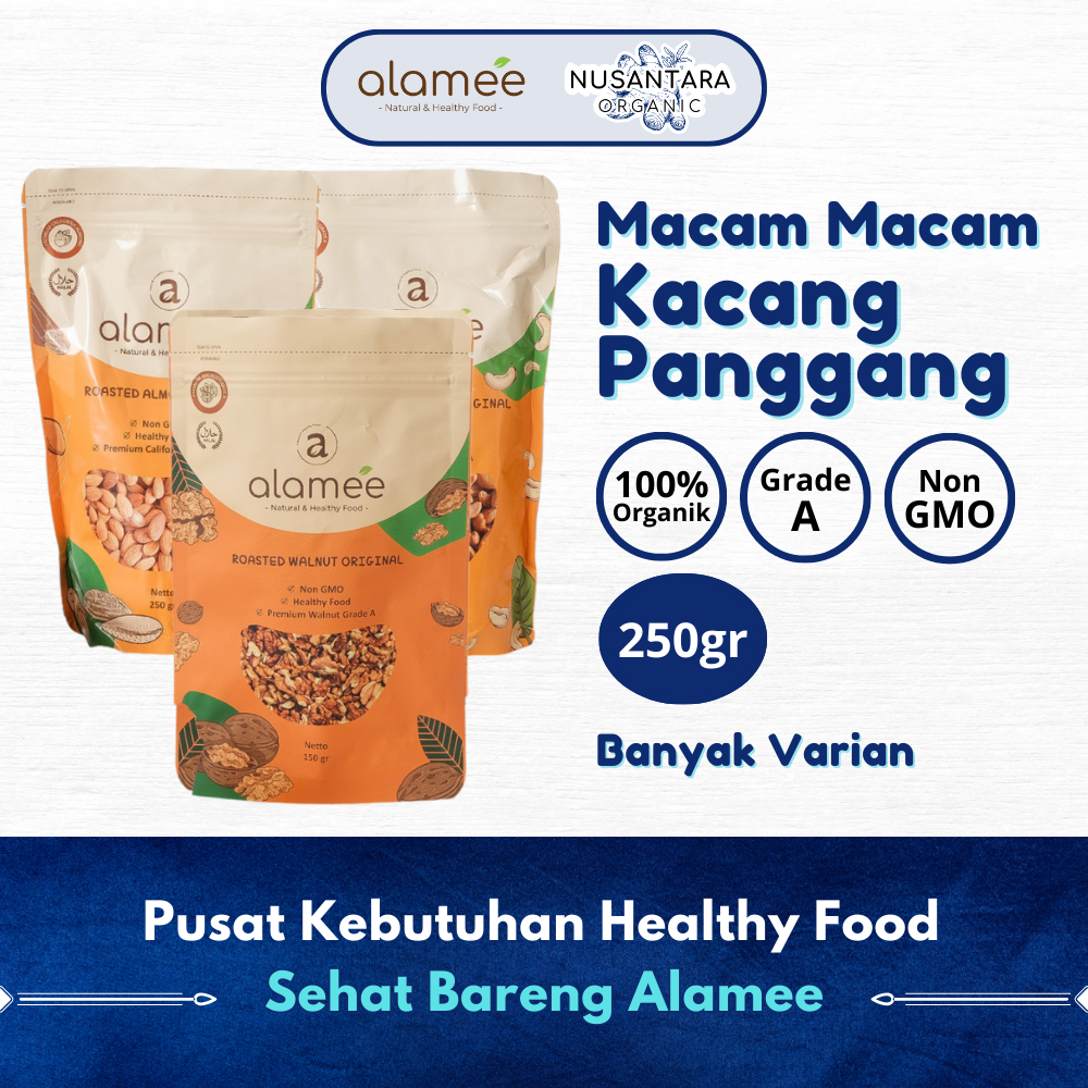 

ALAMEE 250gr Macam Macam Kacang Panggang Organik Almond Almon Mede Walnut Pistachio Roast Roasted