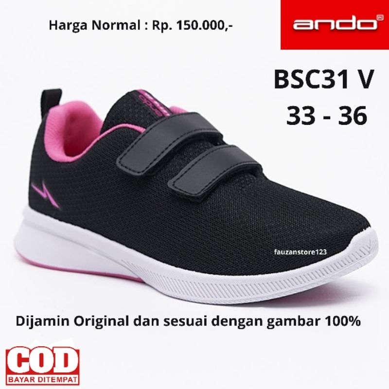 SEPATU SEKOLAH ANAK PEREMPUAN ANDO ORIGINAL PEREKAT HITAM PINK SEPATU SEKOLAH ANDO ANAK SD