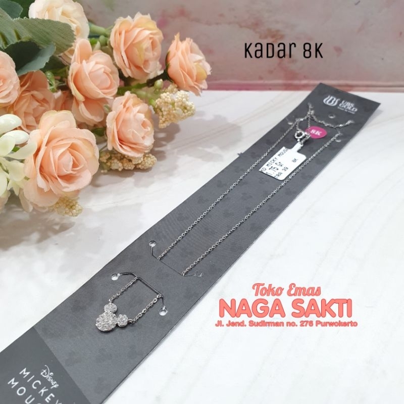 Kalung anak emas asli rantai Liontin Mickey Mouse white gold kadar 8k - NAGA SAKTI - PURWOKERTO