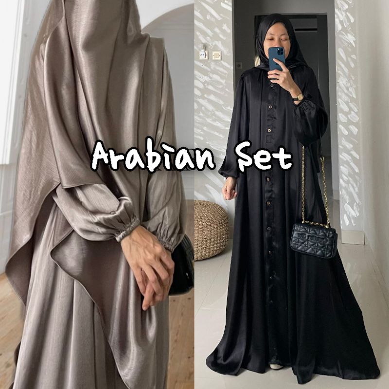 ARABIAN SET Abaya FK Premium || Set Abaya + French Khimar Cradenza Elite Silk || Abaya Satin Plisket