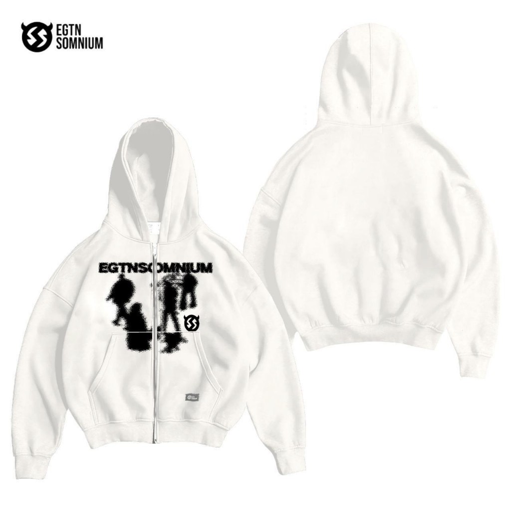 Zipper Hoodie Boxy Broken White Doubel Zipper Black Shadow Pria Terbaru 280 Gramasi Tebal Full Tag &