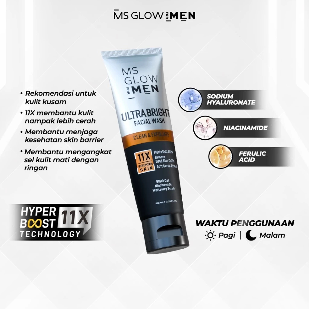 Ms Glow For Men Facialwash - Sabun Pembersih Wajah Ms Glow Men 100Ml - Masker Wajah Pria 3In1