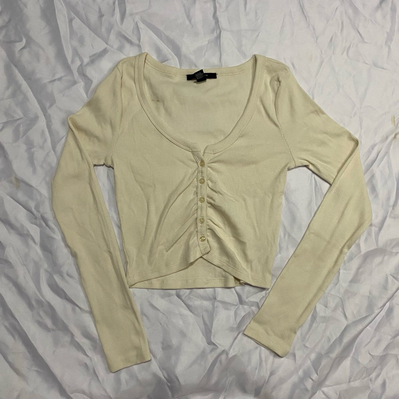 F21 Ruched Button Cardigan Top