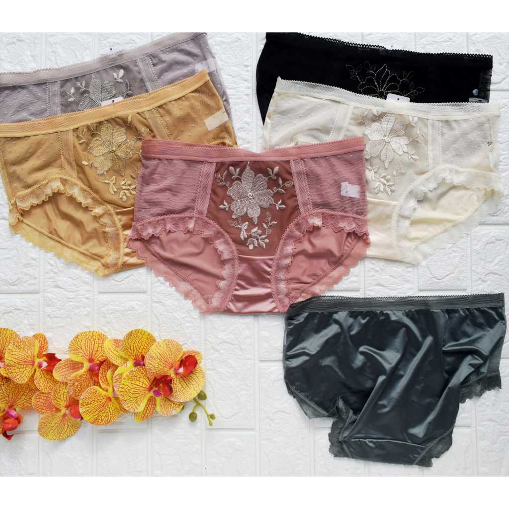 Celana Dalam Cewek Isi 3, 6pcs CD Sexy  Bahan Satin Renda Tile Lembut Halus Transparant All Sixe Fit