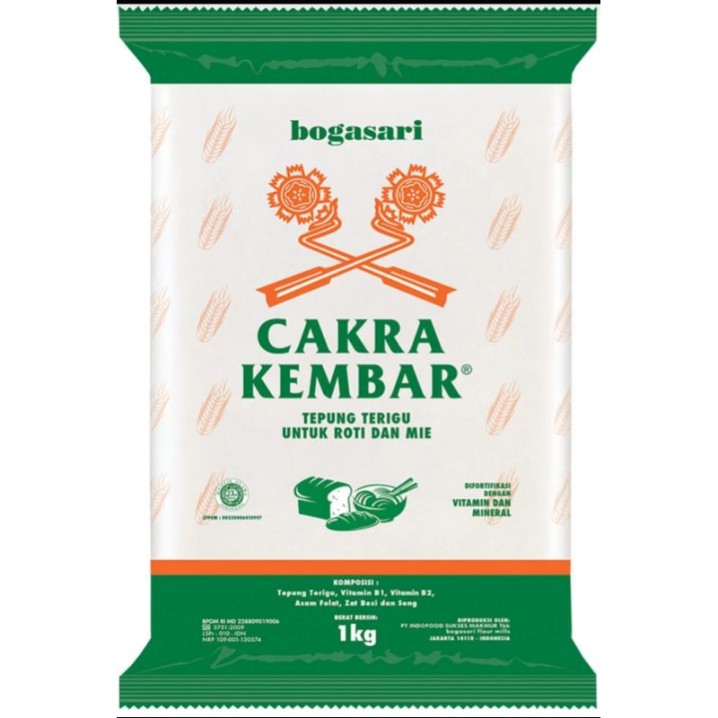 

FREE PACKING- Cakra Kembar Bogasari Tepung Terigu High Protein 1kg