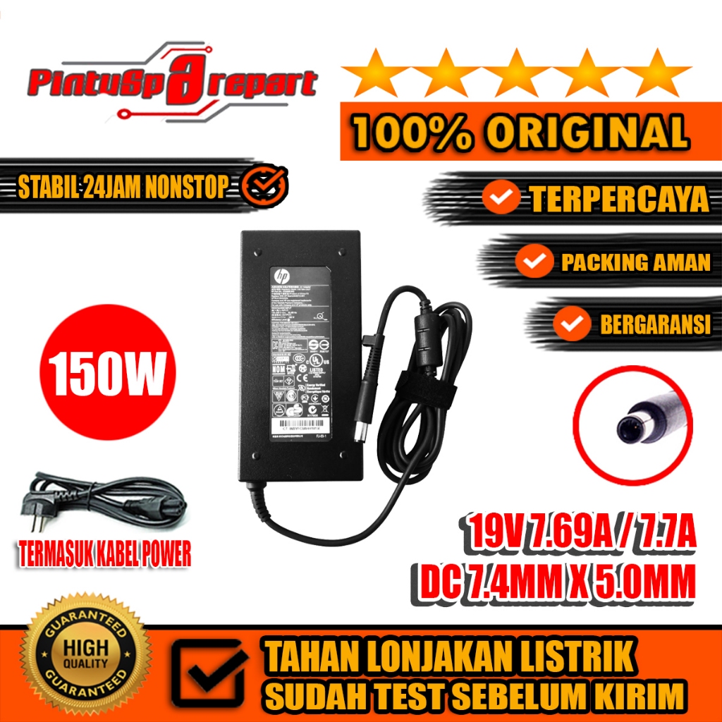 (Genuine 150W 19V 7.69A/7.7A DC7.4*5.0MM) Original Asli Casan Adaptor Charger Hp Compaq Pro 4300 All