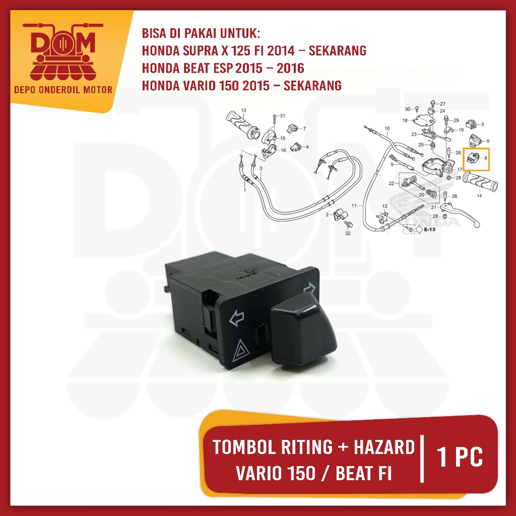 Tombol Riting Modif + Hazard Vario 150 Lama (PSP) Saklar Switch Lampu Sen Sein Honda Supra X 125 FI