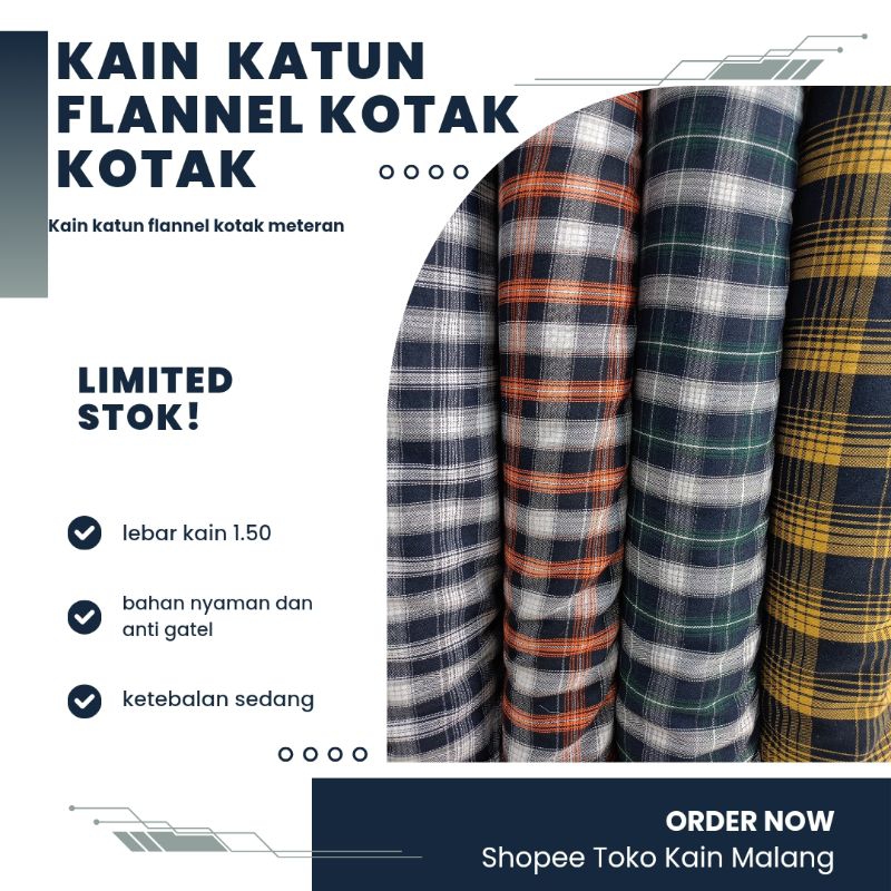 KAIN FLANEL | KAIN FLANNEL KOTAK KOTAK/ KATUN FLANEL KOTAK KOTAK PREMIUM METERAN (HARGA PER 0.5 METE