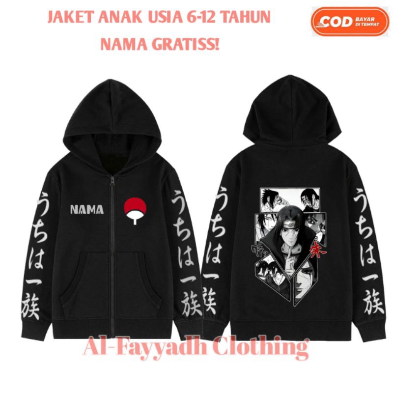 JAKET HOODIE ZIPPER ANAK LAKI LAKI USIA 4-10 TAHUN GAMBAR ANIME ITACHI NARUTO