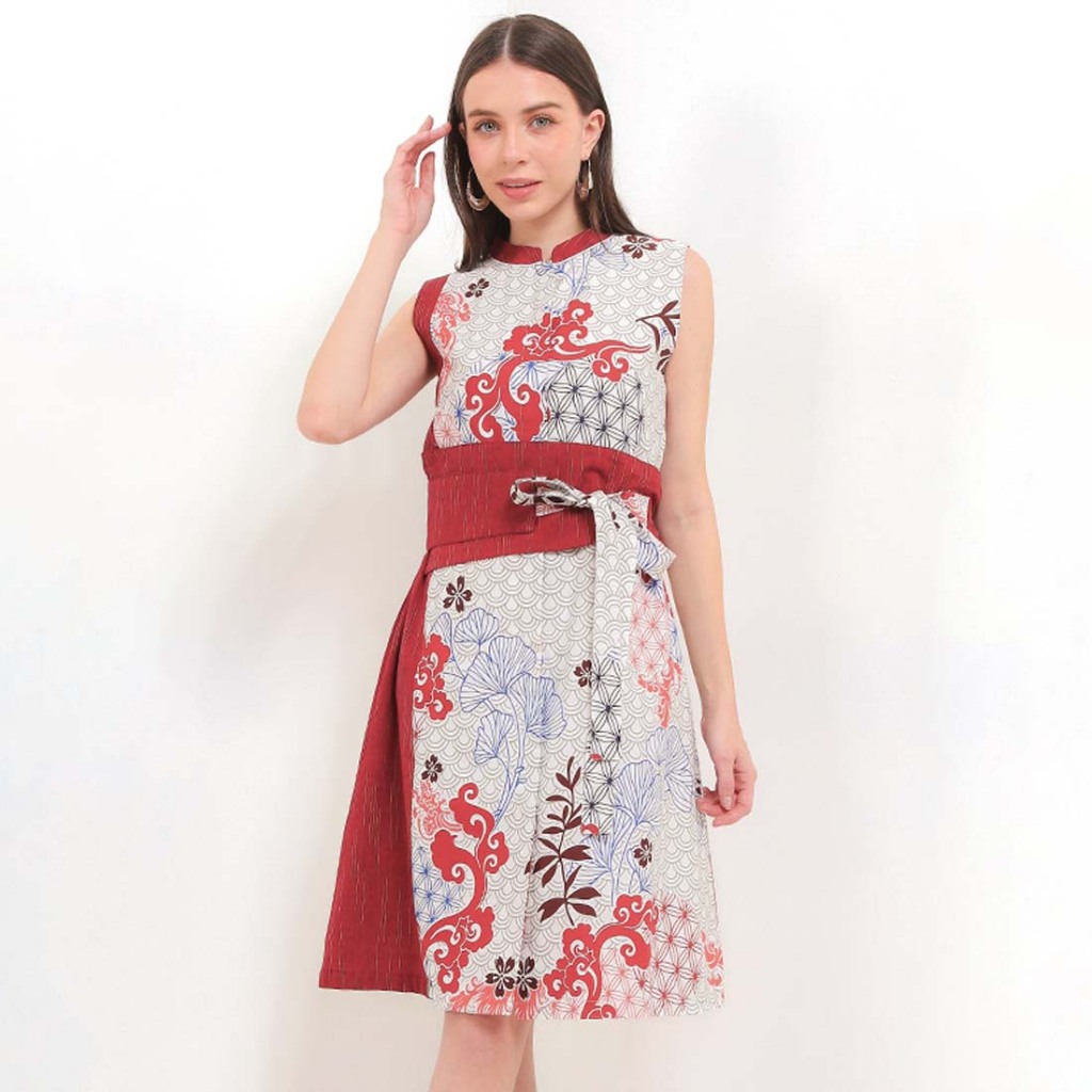 Rianty Batik Premium Wanita Dress Furing Putih Hitam Meiyin Zhaen