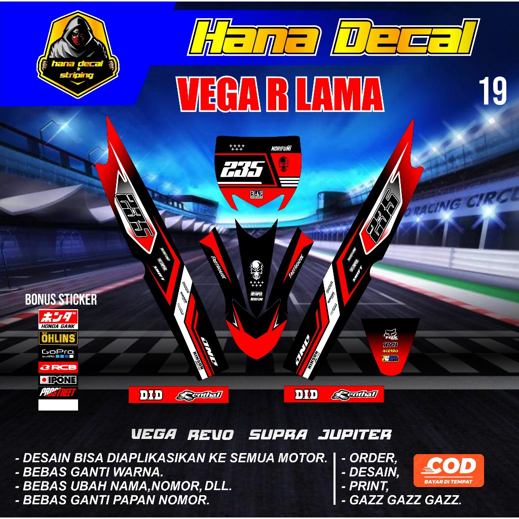 (COD) STIKER STRIPING MOTOR VEGA LAMA VEGA R RBT BEBEK MODIF SUPERMOTO TERBARU KD019