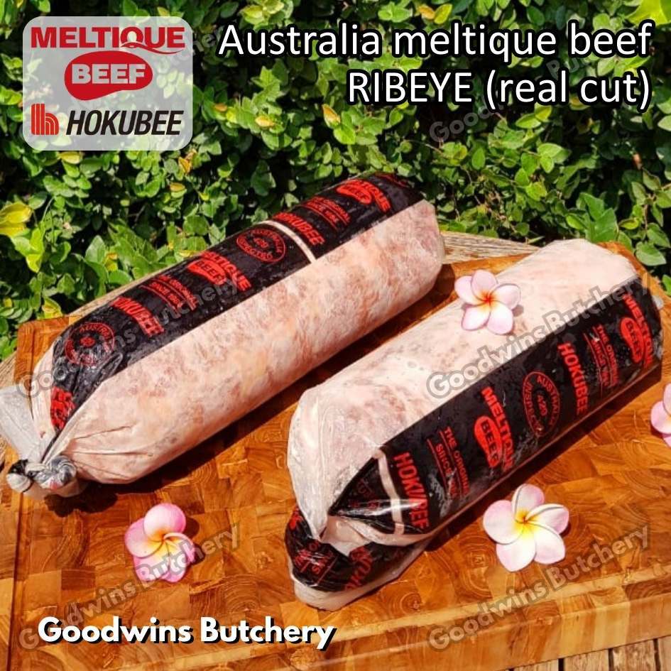 

Beef MELTIQUE RIBEYE (real cut) brand Australia HOKUBEE frozen WHOLE CUT UTUH 5.5-6.5 kg/pc - Scotch fillet Cuberoll