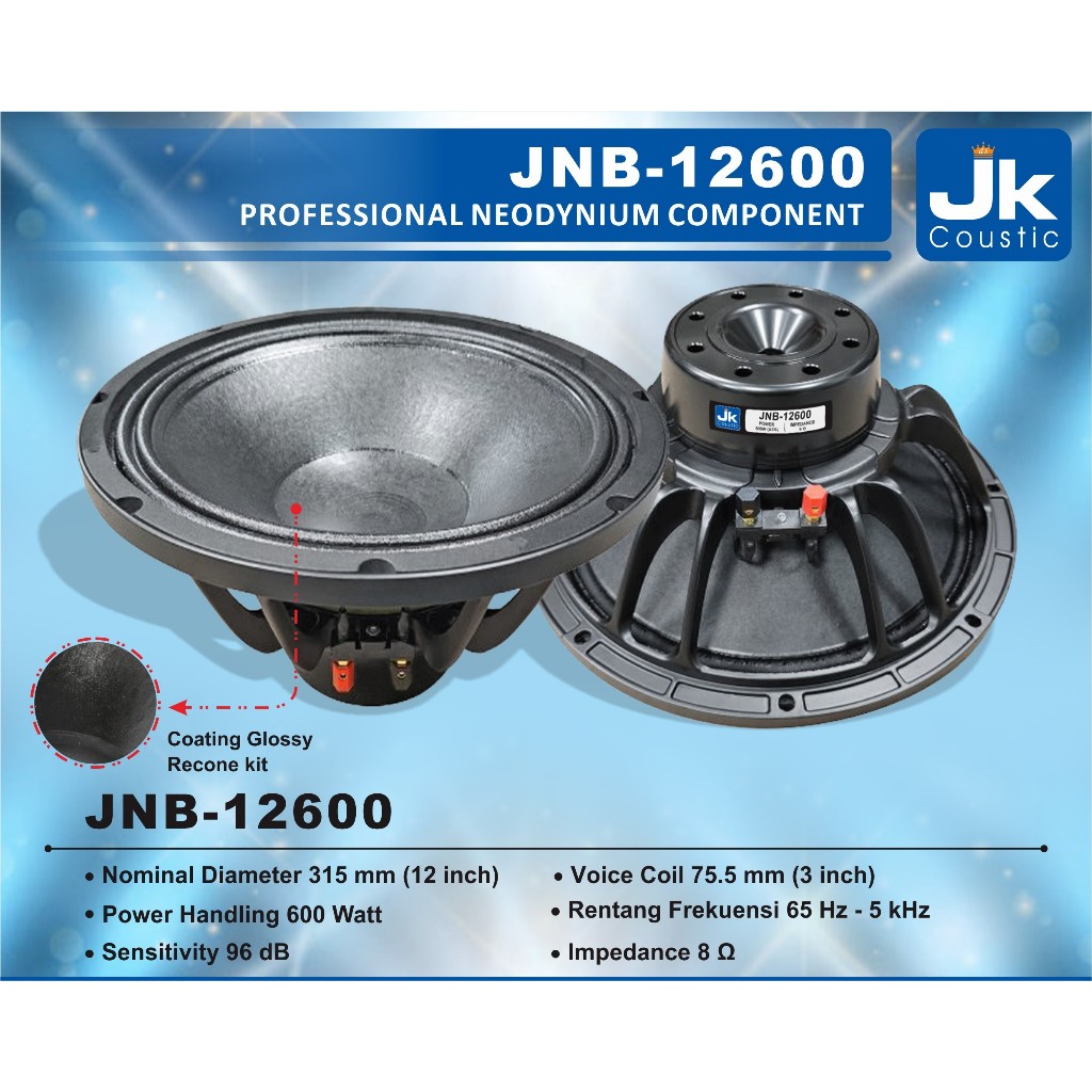 Speaker Neo 12 inch Jk Coustic JNB-12600 komponen neodynium 12 inci