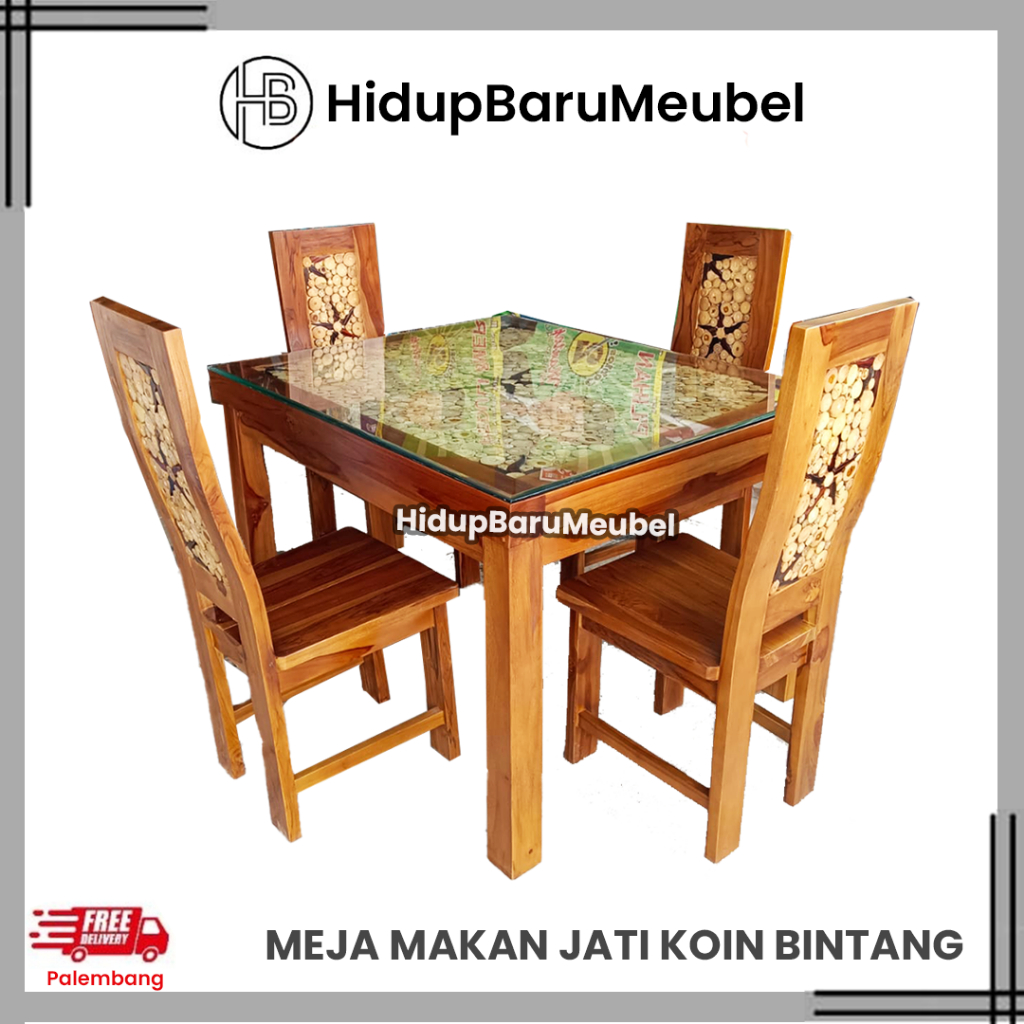 MEJA MAKAN JATI/ MEJA MAKAN 4 KURSI KOIN BINTANG/MEJA MAKAN JATI MURAH