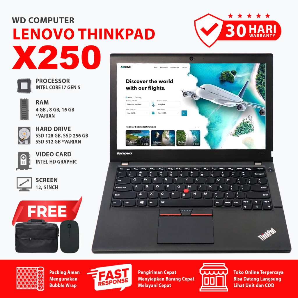 [WD.COMPUTER Laptop Lenovo Thinkpad X250 core i7 gen 5 | Layar 12 inch | Windows 10