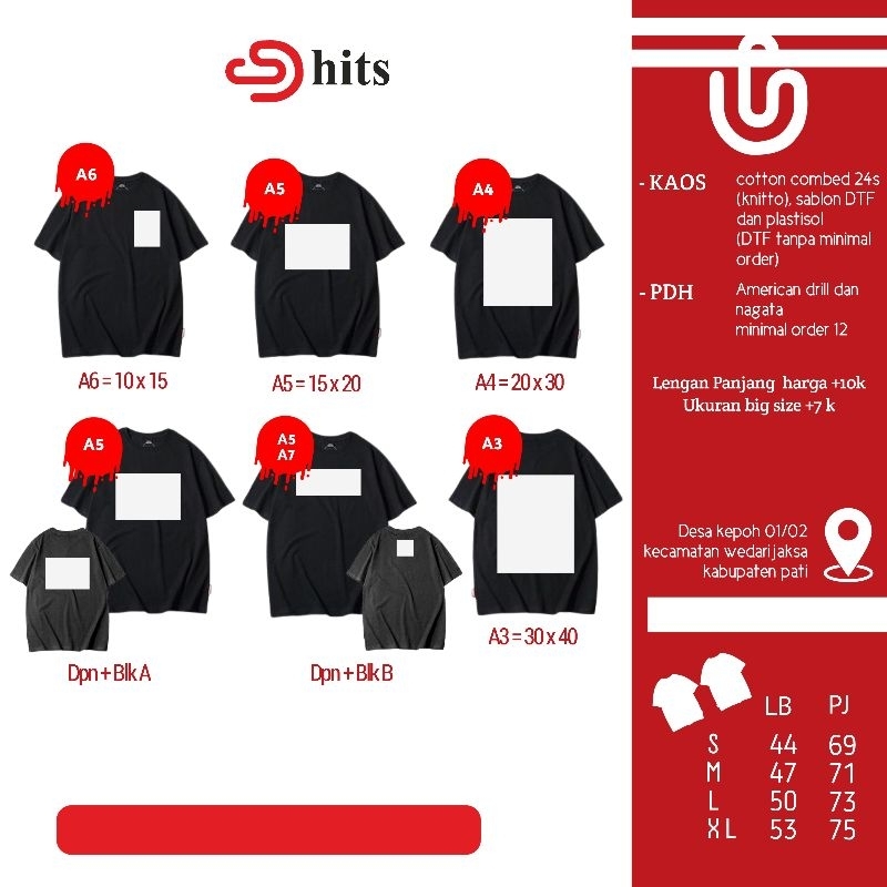 KAOS CUSTOM SATUAN bahan cotton combed 24s (knitto), sablon DTF