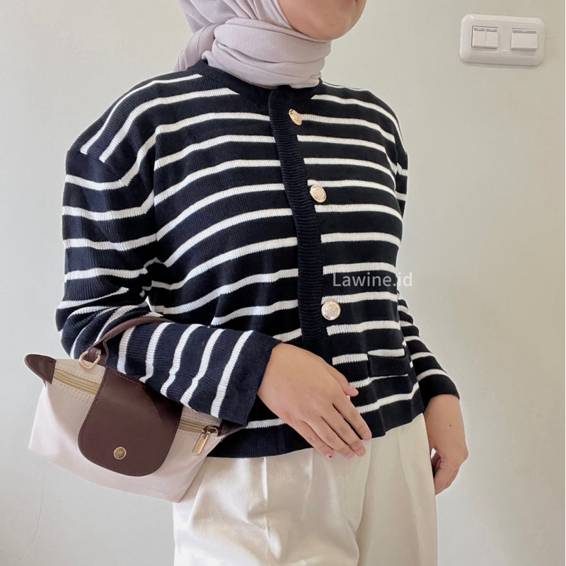 Lawine - Luisa Kardigan Rajut Wanita Knit Stripes Garis Knitwear Cardigan