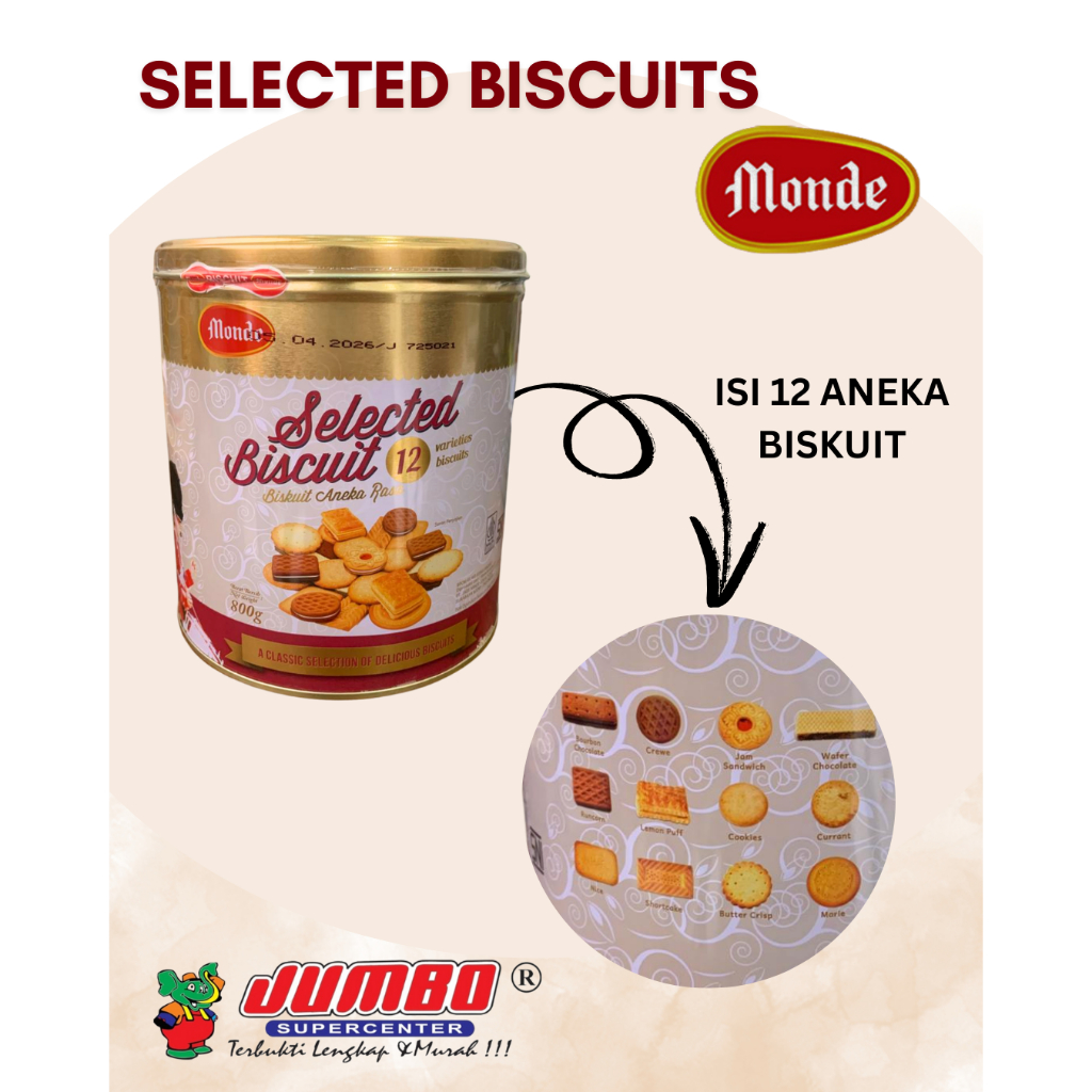 

Monde Selected Biscuits Isi 12 Aneka Biskuit/ Toples Kaleng/ Cemilan Lebaran