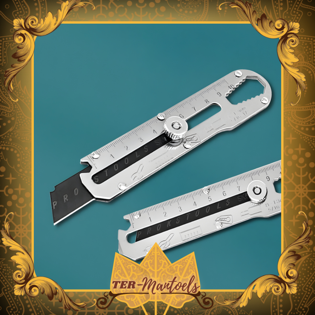 

Pisau Cutter Penggaris Stainless / Cutter Stainless 9in1 Multifungsi / Cutter Stainless Pemotong Kertas Tajam Anti Karat