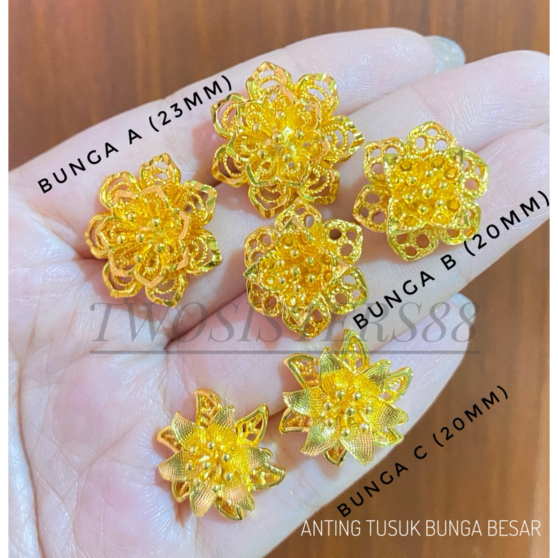Anting Tusuk Bunga Besar warna Emas