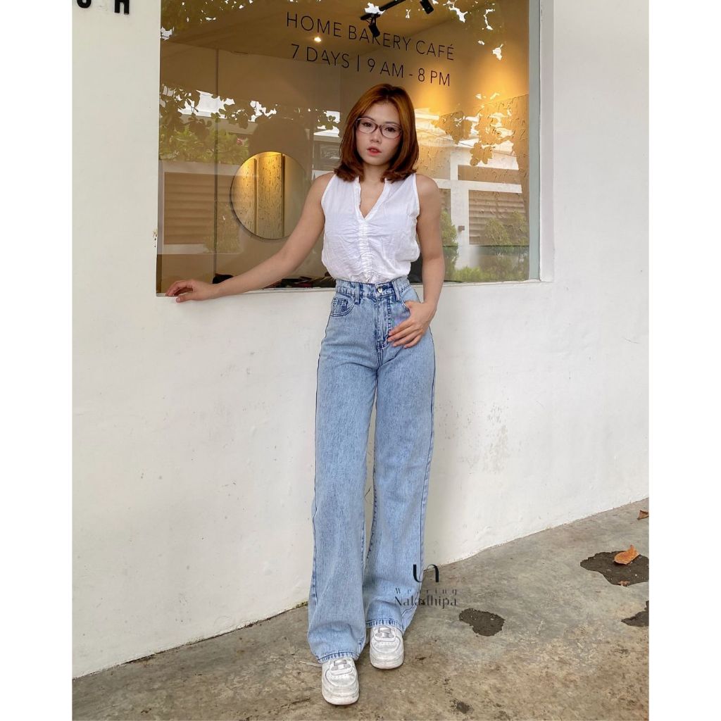 Nara Pants Snowblue Muda - Celana Kulot Jeans Highwaist Wanita Loose