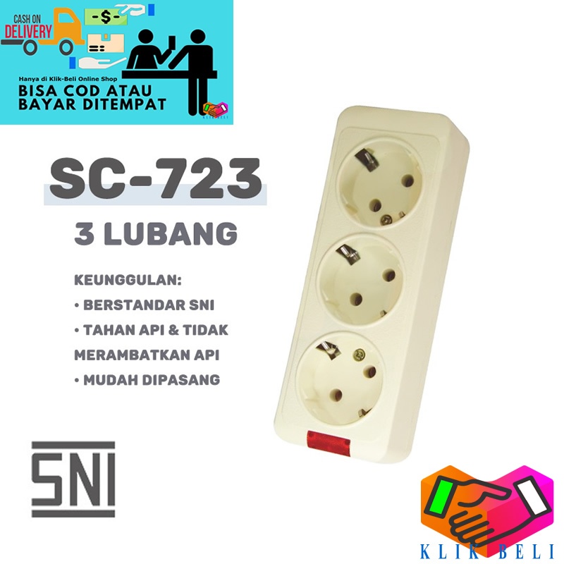 Stop Kontak Tanpa Kabel 3 Lubang Cok Colokan Listrik SNI + Non Saklar