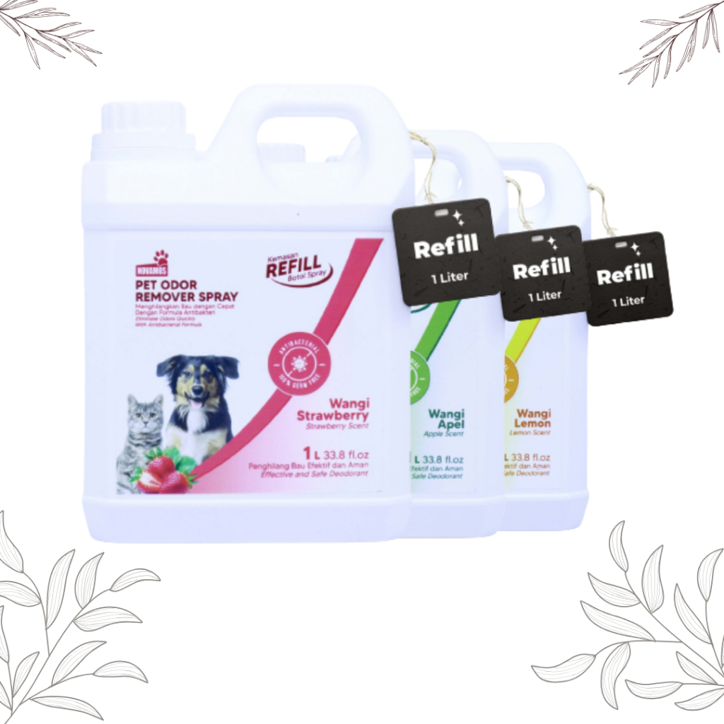 NOVAMOS REFILL Penghilang Bau Kotoran Anabul Kucing Anjing - Wangi Strawberry 1 L