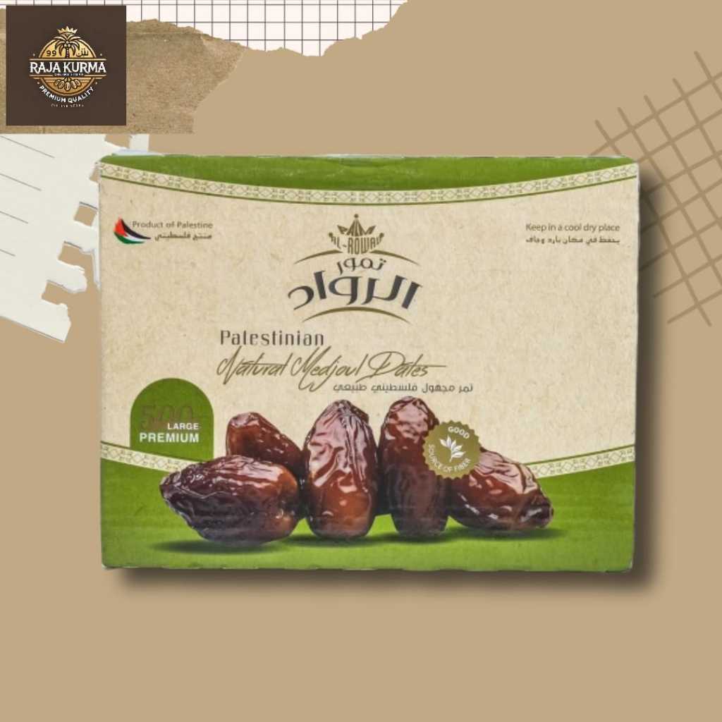 

AL-RWAD Kurma Medjool Palestina 500Gr Premium Dates High Quality Tekst