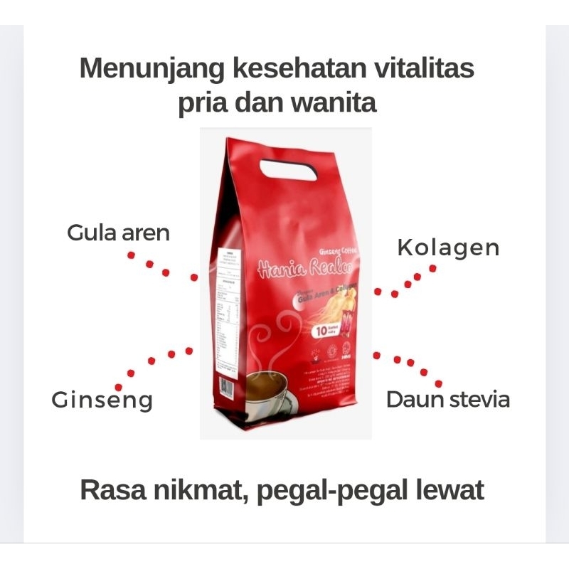 

REALCO GINSENG COFFE Kopi Ginseng Full Rempah Obat Pegal Linu Nyeri Sendi, Diabetes, Kolesterol, Demam, Flu