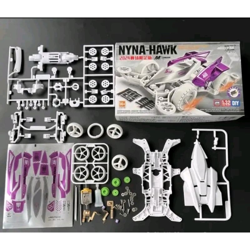 Rep Tamiya mini 4wd merek JIEPIN Dyna Hawk white Nyna Hawk putih MA Chassis