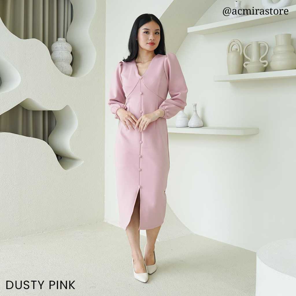 Acmira - Dress Scuba Puffy Lengan Panjang Wanita - 098ACS