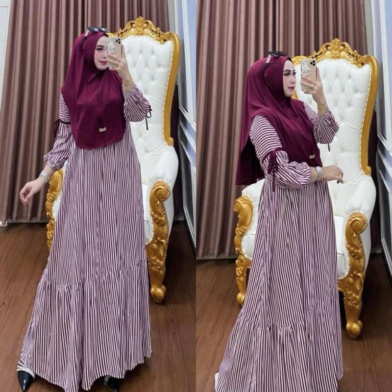 Gamis Salur set Hijab MahaLini Bahan Rayon halus