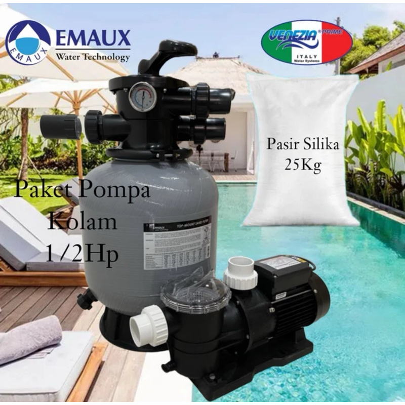 Mesin Pompa Kolam Renang 1/2hp + Sand filter 21in Emaux