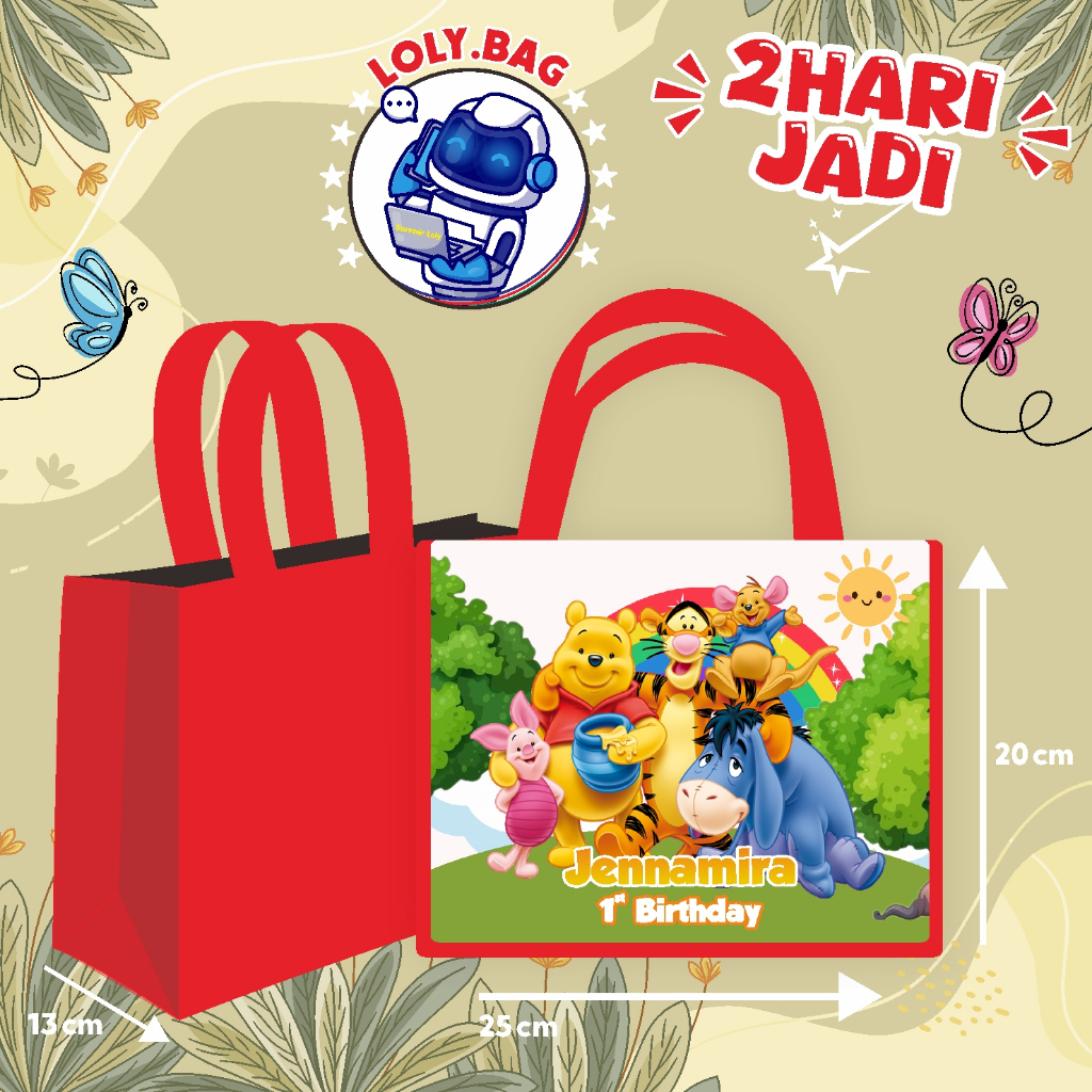

Tas Ultah / Tas Ulang Tahun Murah/Goodie bag murah/souvenir ultah/Tas tema Winnie the pooh