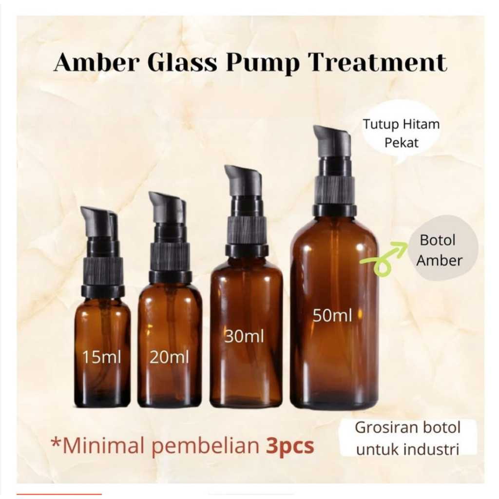 Botol Kosmetik Shampoo Conditioner Treatment Refill Kaca Coklat Amber 10ml 15ml 20ml  30ml 50ml 100m