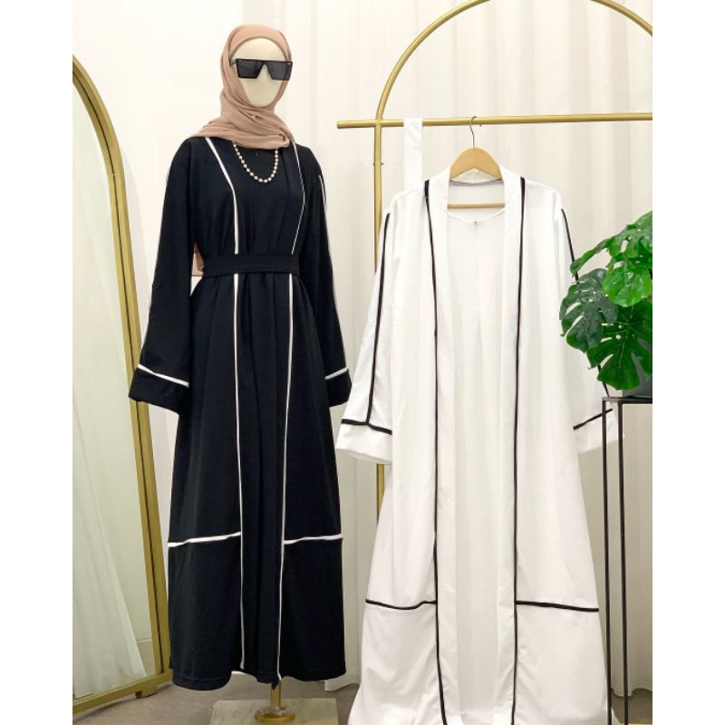 Siena Abaya - Abaya Two Tone Black & White Simple Premium Voxy Jumbo Gamis Umroh Pengajian