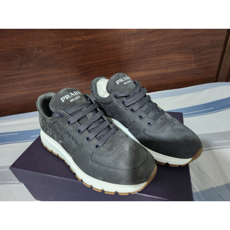Auth luxury PRADA sneakers shoes 4E3476 ANTRACITE SUEDE
