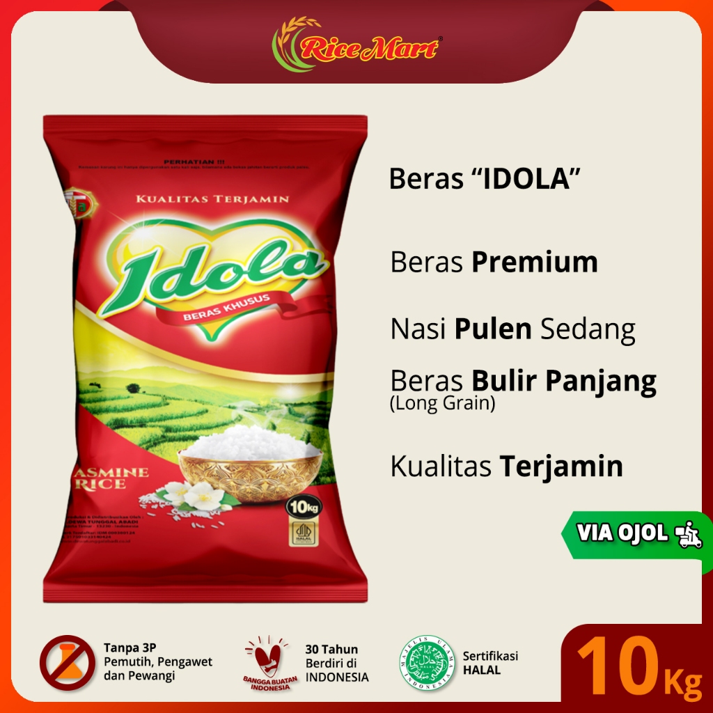 

Beras IDOLA 10 kg [OJOL] - Beras Premium - Pulen Sedang - Produk Indonesia