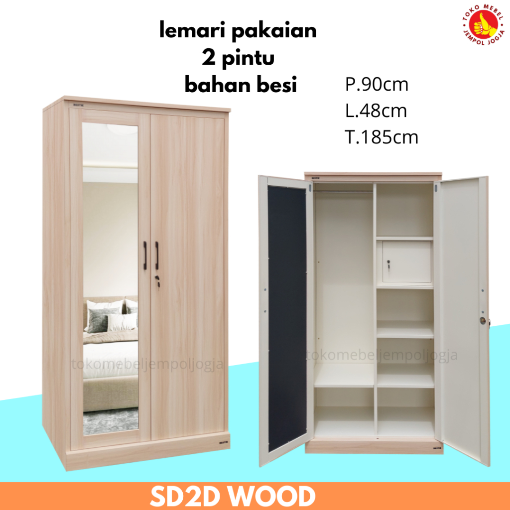 Lemari pakaian besi 2 pintu motif kayu SD2D Wood