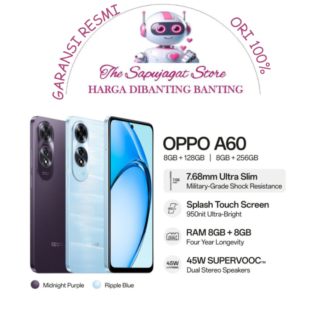 Oppo A60 8/256 New Garansi Resmi Promo Bandung