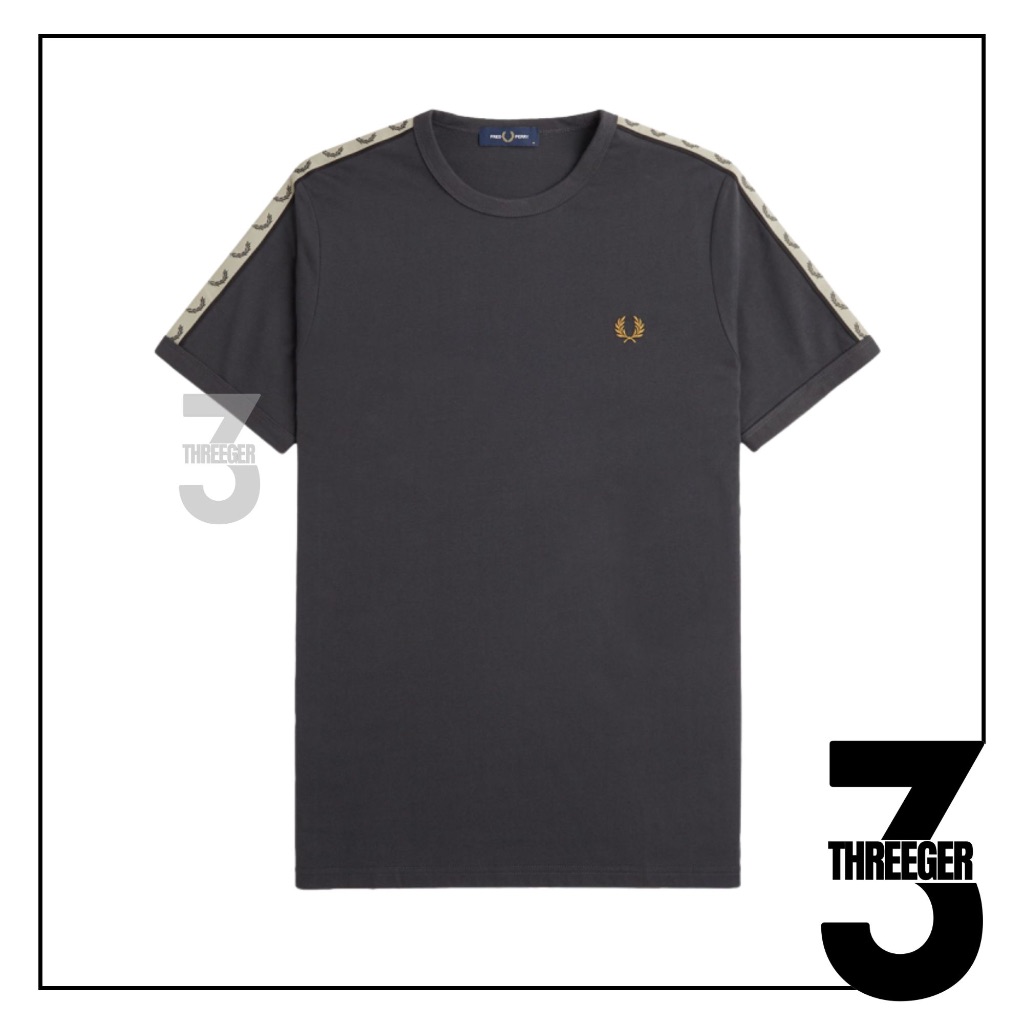 Fred Perry Contrast Taped Ringer Tee Anchor Grey Original / Kaos Fred Perry Original