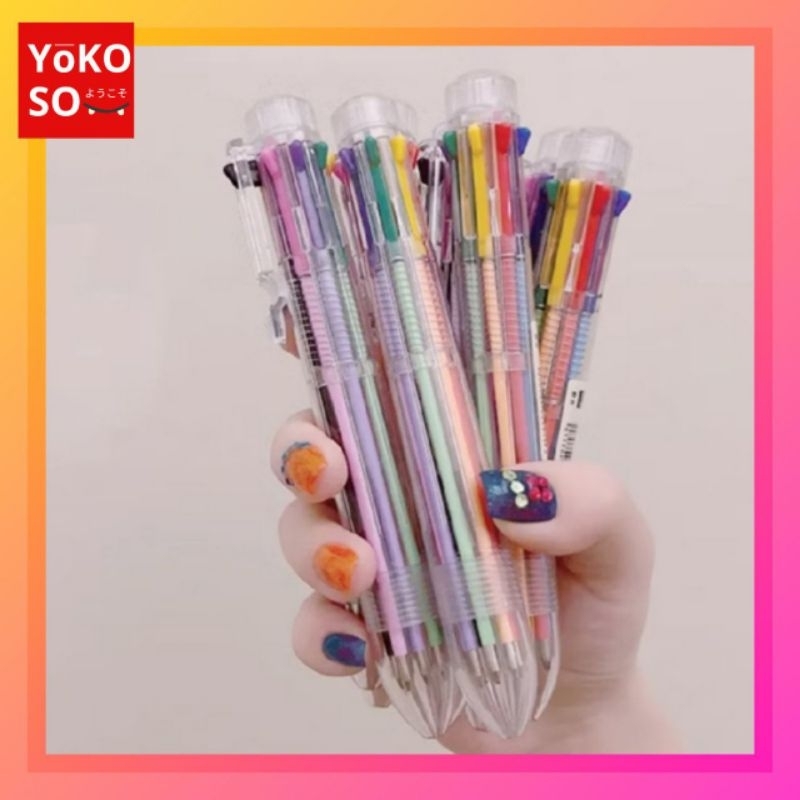 

YOKOSO S103 Pulpen 6 Warna Pena Transparan Ballpoint Bolpen 6 in 1 Color