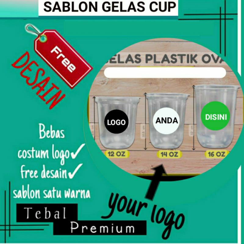 sablon custom cup plastik 12oz,14oz
