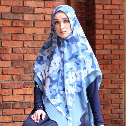 [SILMIKAFF]Sisesa Khimar Camouflage Smokey Blue Army Hijab Jilbab Si.Se.Sa.