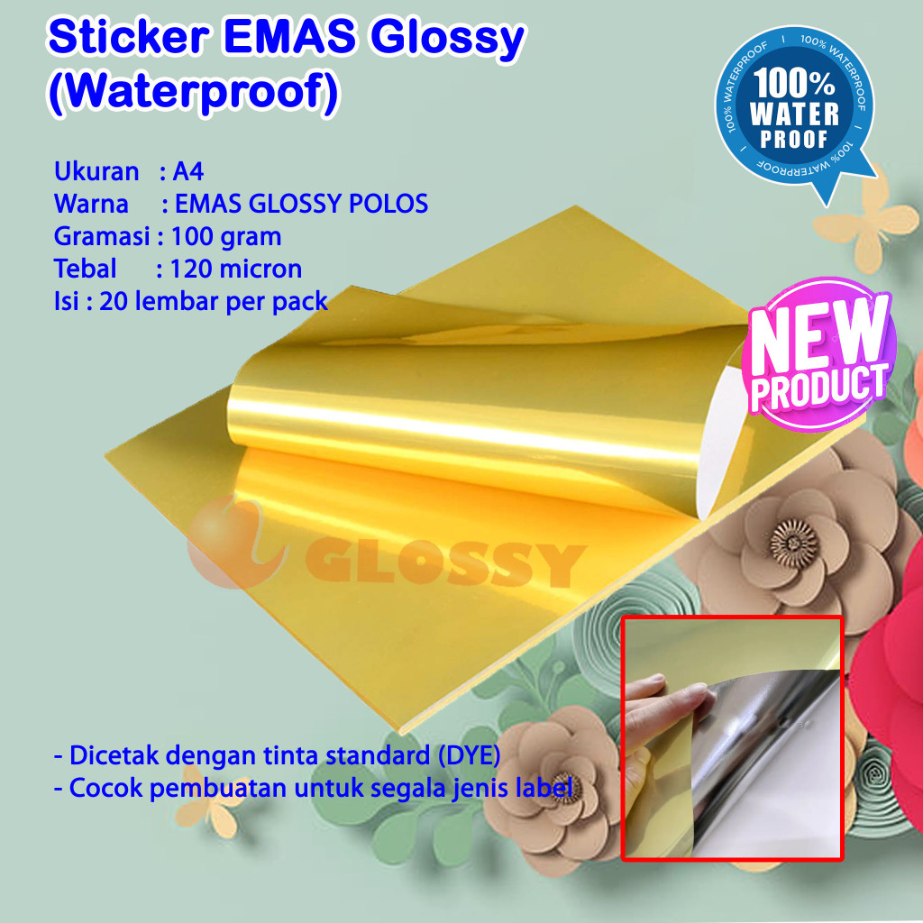 

Sticker Gold / Emas A4 Waterproof Tahan Air