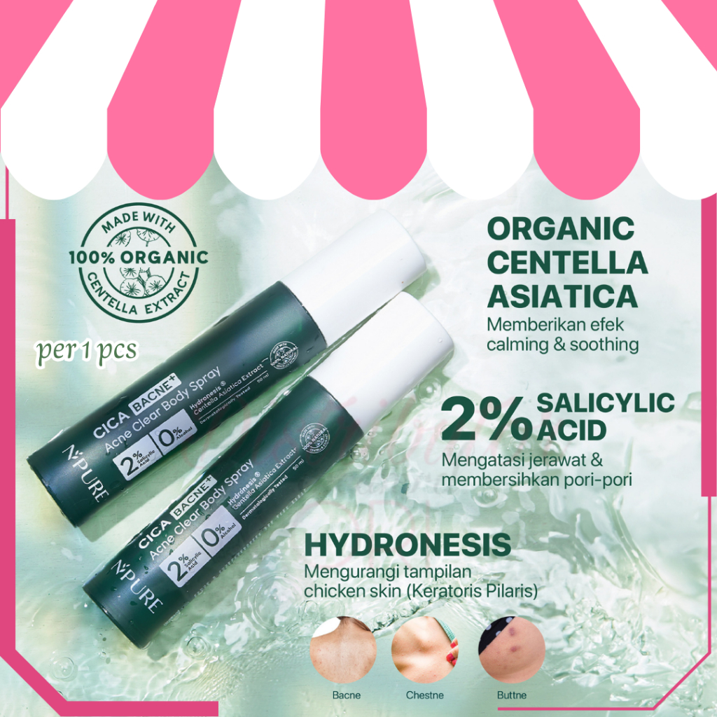 NPURE Bacne Spray /Jerawat Punggung & Badan / Chicken Skin / Keratosis Pilaris / Salicylic Acid 2% /