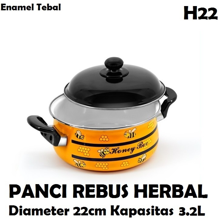 Panci Rebus Herbal 22cm / Volume 3,2 - 4,8 - 5 Liter , Panci Enamel Sehat Bahan Tebal Antigores serb