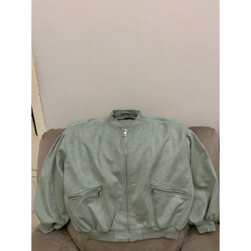 Zara Green Tosca Baggy Bomber Jacket Woman